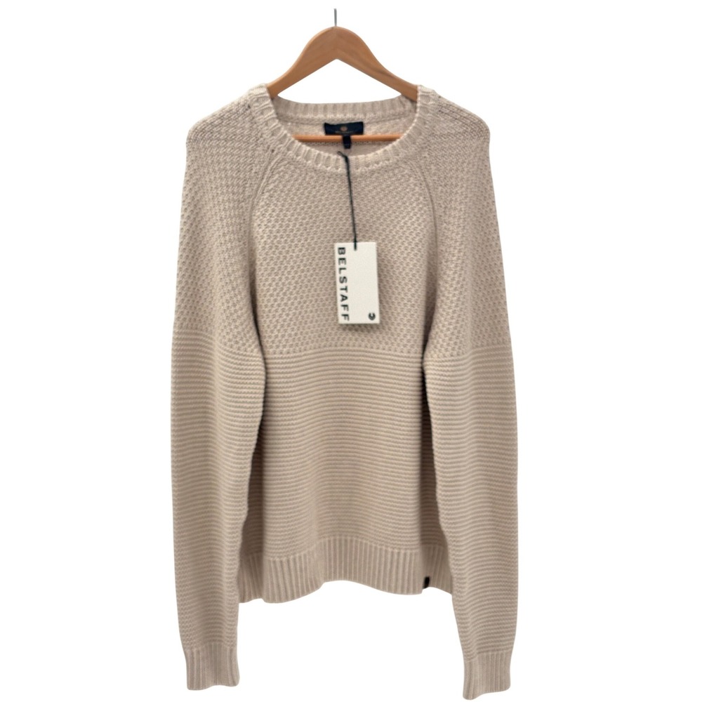 New Belstaff Sweater Crewneck Channel Pullover Natural Off White Men Size 2XL‎